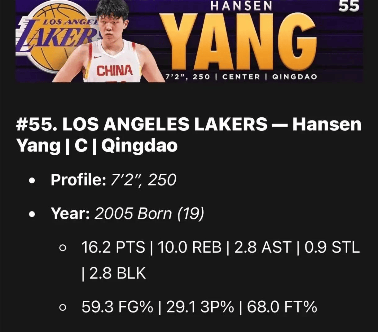 ESPN更新最新模拟选秀：杨瀚森于次轮33顺位被黄蜂选中(杨瀚森最新球探报告出炉)